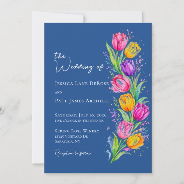 Convite de Casamento Floral de Tulipa com Aquarela (Frente)