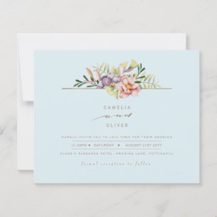 Convite de Casamento Floral de Verão Azul Celeste