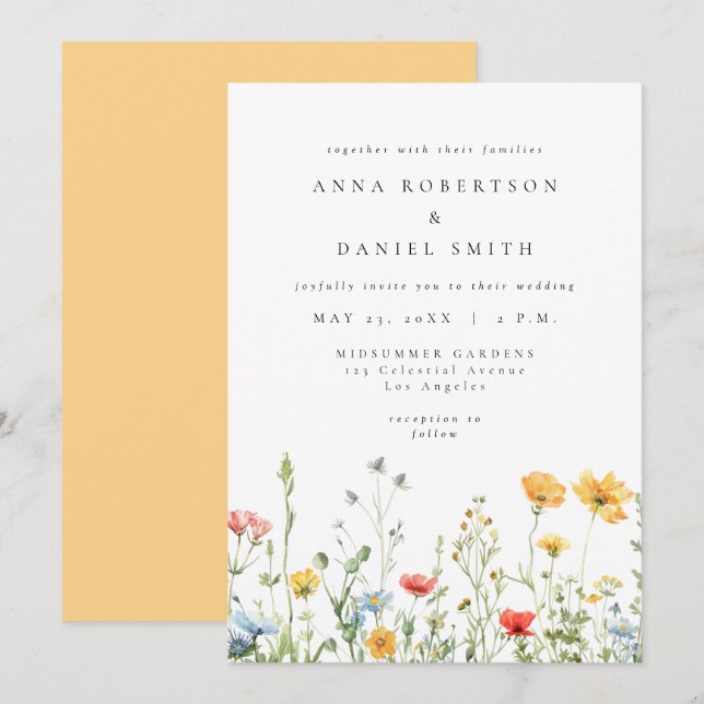 Convite de Casamento Floral de Verão Caprichoso (Frente/Verso)