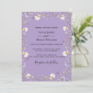 Convite de Casamento Floral de Verão com Flor Silv