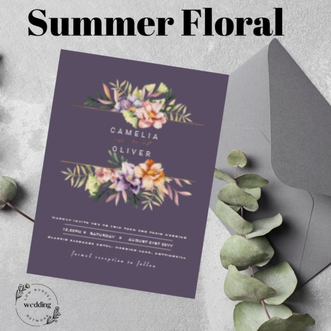Convite de Casamento Floral de Verão Elegante com  (Criador carregado)