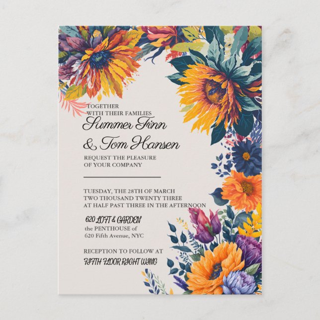 Convite de casamento floral de verão moderno (Frente)