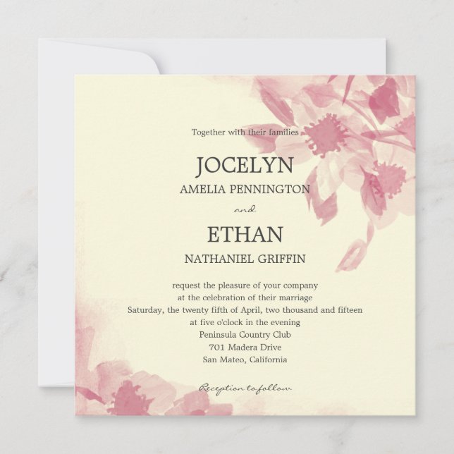 Convite De Casamento Floral De Watercolor (Frente)