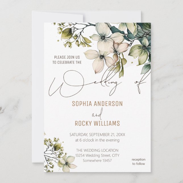 Convite de casamento floral de wildflower fofo boh (Frente)