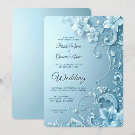 Convite de Casamento Floral Decorativo Azul
