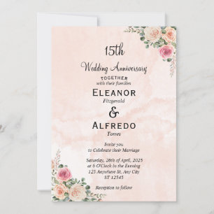 Convite de Casamento Floral Delicado Rosa Creme pa