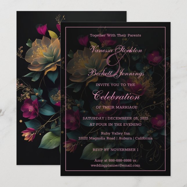 Convite de Casamento Floral Delight (Frente/Verso)