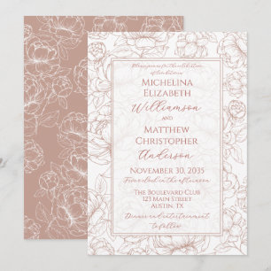 Convite de Casamento Floral Desenhado à Mão Rosa E