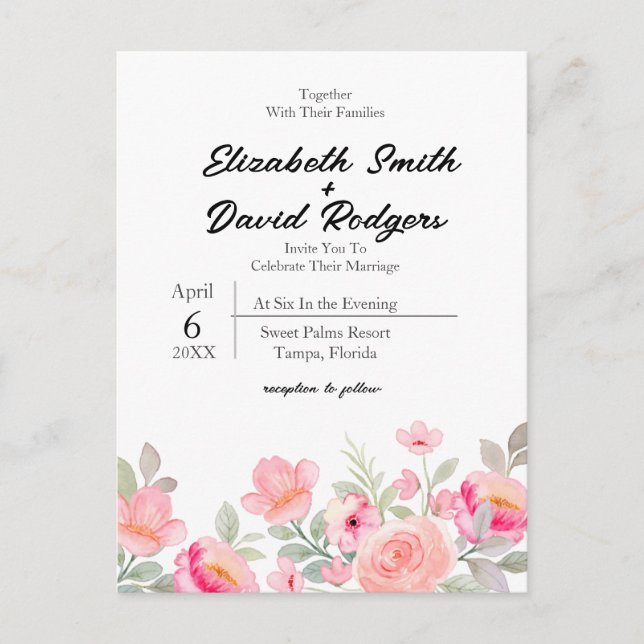 Convite De Casamento Floral Doce (Frente)