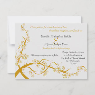 Convite de Casamento Floral Dourado