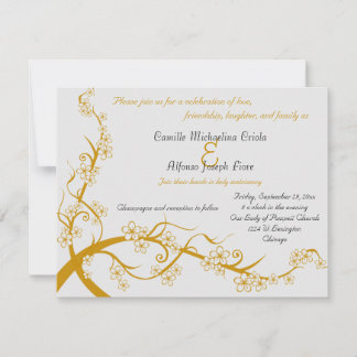 Convite de Casamento Floral Dourado