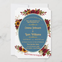 Convite de Casamento Floral Dourado Borgonha
