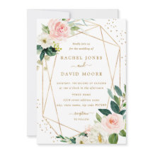 Convite de Casamento Floral Dourado com Blush Geom