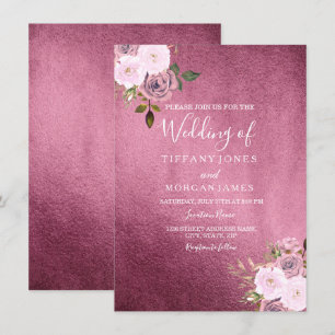 Convite de casamento Floral Dourado de Borgonha e