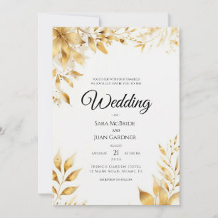 Convite de Casamento Floral Dourado Elegante