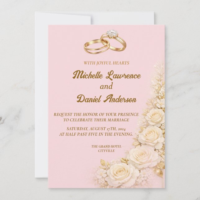 Convite de Casamento Floral Dourado Elegante (Frente)