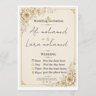 Convite de Casamento Floral Dourado Elegante