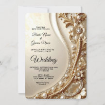 Convite de Casamento Floral Dourado Elegante Ornad