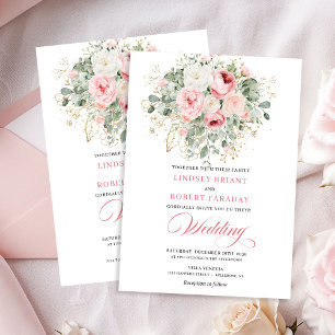 Convite de Casamento Floral Dourado Peônias Boho B