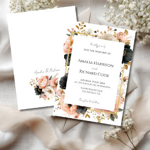 Convite de Casamento Floral Dourado Preto Personal
