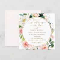 Convite de casamento Floral Dourado Rosa Moderno