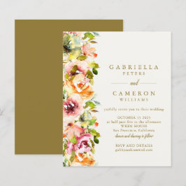 Convite de casamento Floral Dourado Russo Burgundy