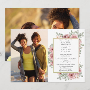 Convite de Casamento Floral Dusty Rose Gold 2 Foto