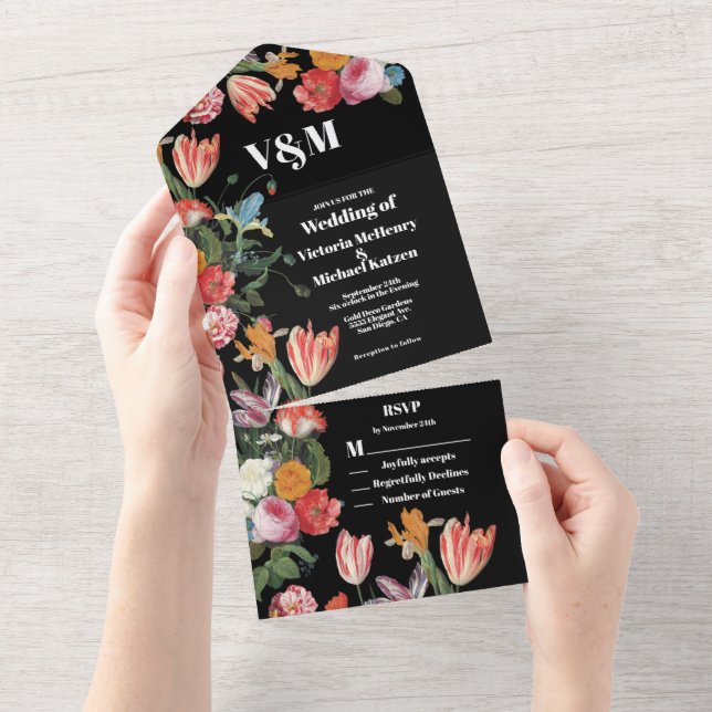 Convite de casamento floral Dutch Master tudo em u (Aba destacável)