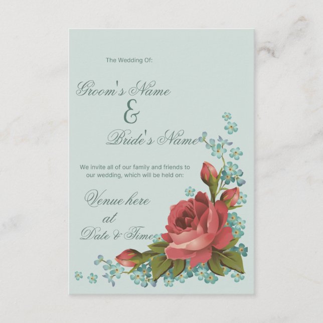 Convite de Casamento Floral e Rosa Vermelha Elegan (Frente)