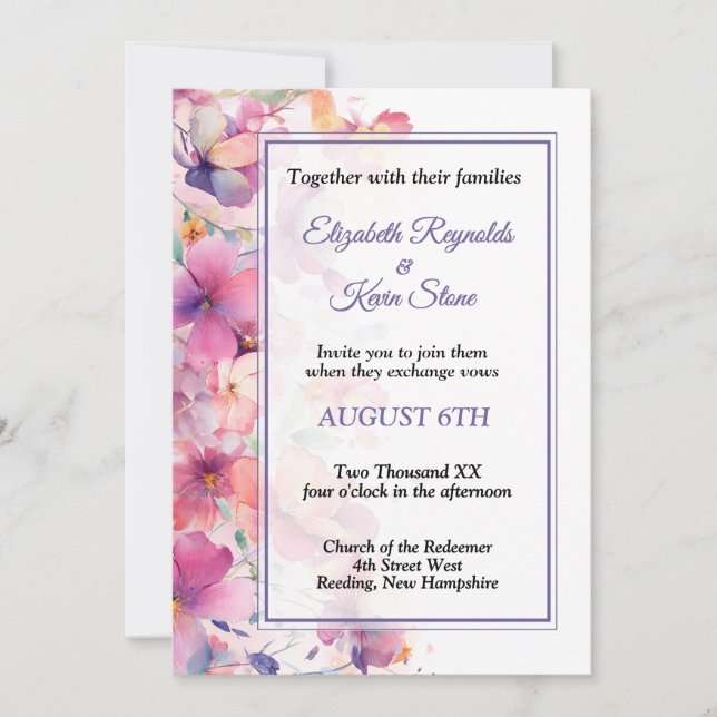Convite de casamento floral elegante (Frente)
