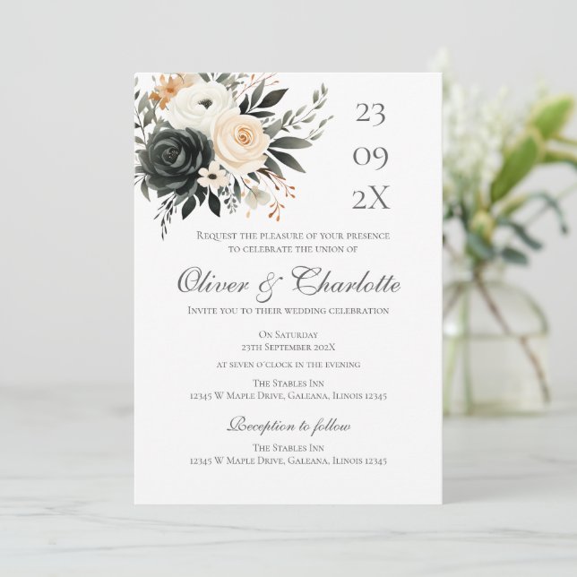 Convite De Casamento Floral Elegante (Em pé/Frente)