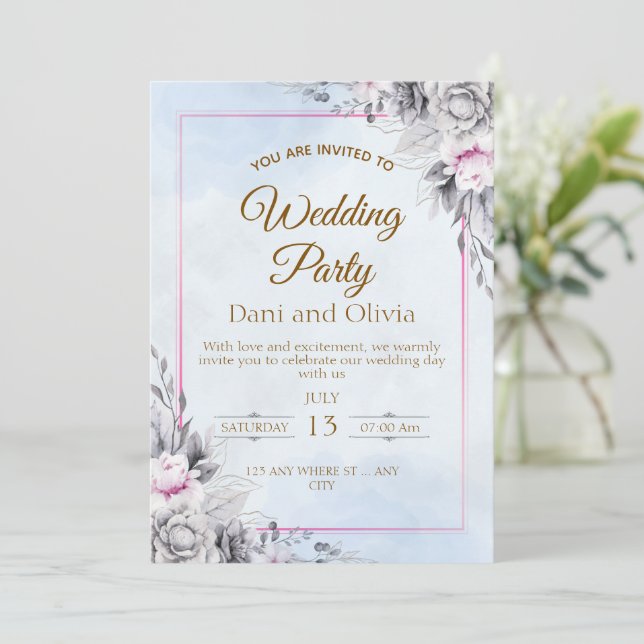 Convite de Casamento Floral Elegante (Em pé/Frente)
