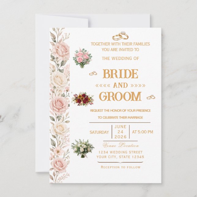 Convite de Casamento Floral Elegante (Frente)