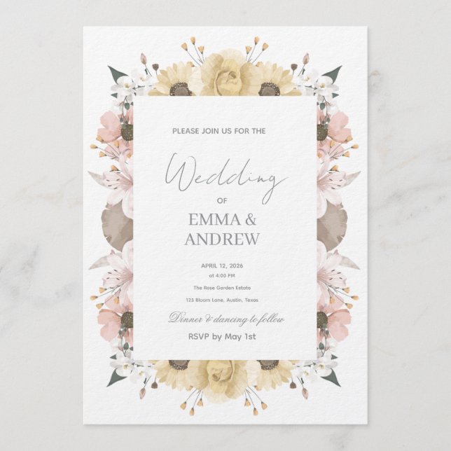 Convite de Casamento Floral – Elegante  (Frente)