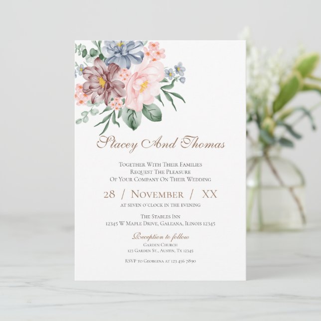 Convite De Casamento Floral Elegante (Em pé/Frente)