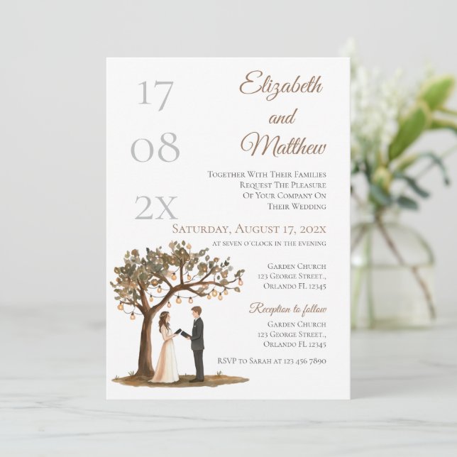 Convite de Casamento Floral Elegante (Em pé/Frente)