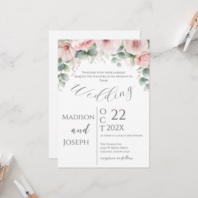 Convite De Casamento Floral Elegante (Frente/Verso In Situ)
