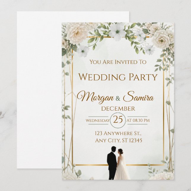 Convite de Casamento Floral Elegante (Frente/Verso)