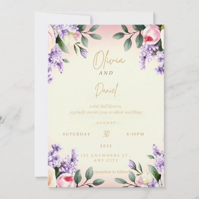 Convite De Casamento Floral Elegante | Aquarela (Frente)