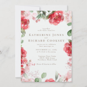 Convite de Casamento Floral Elegante Aquarela Verm