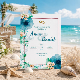 Convite de Casamento Floral Elegante Azure Bloom