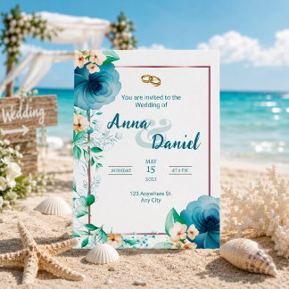 Convite de Casamento Floral Elegante Azure Bloom