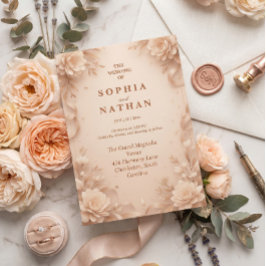 Convite de Casamento Floral Elegante Bege