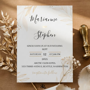 Convite de Casamento Floral Elegante Branco e Bege
