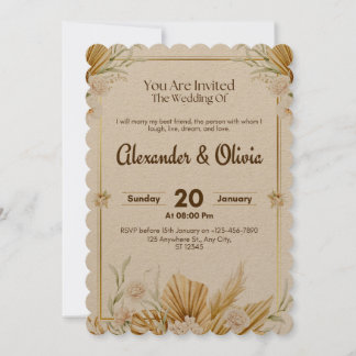 Convite de casamento Floral Elegante Brown & Beige