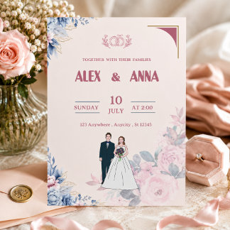 Convite de Casamento Floral Elegante Carta Rosa