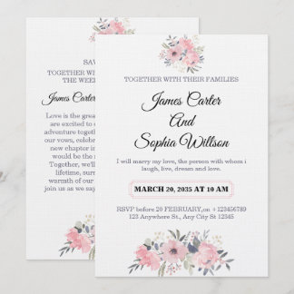 Convite de casamento floral elegante cartão