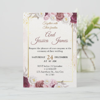 Convite de Casamento Floral Elegante Cartão Modern