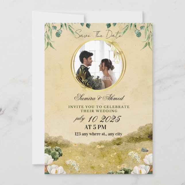 Convite de Casamento Floral Elegante | Clássico &  (Frente)