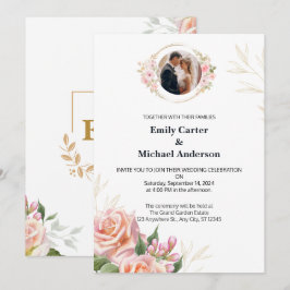 Convite de Casamento Floral Elegante com Acento Do